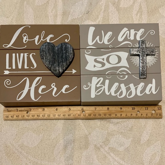 Two Square 6โx6โ Wooden Art Signs w/raised silver ๐ค& โ๏ธ accents. - Picture 2 of 5